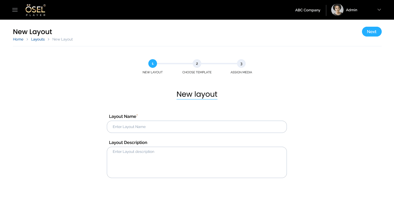 OSEL layout creation workflow showing the first step for defining a new layout