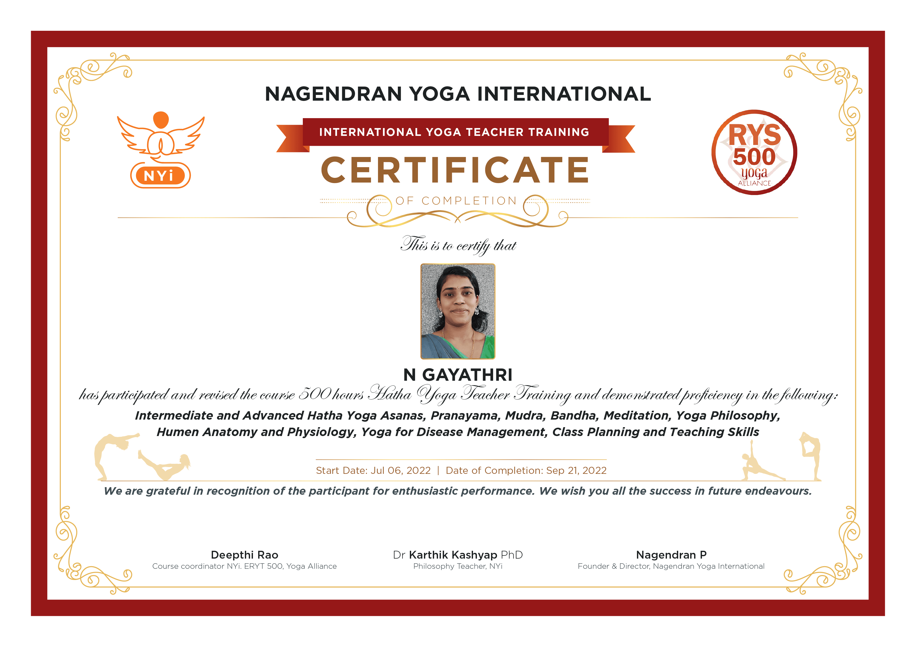 Formal identity application for yoga teacher training certification