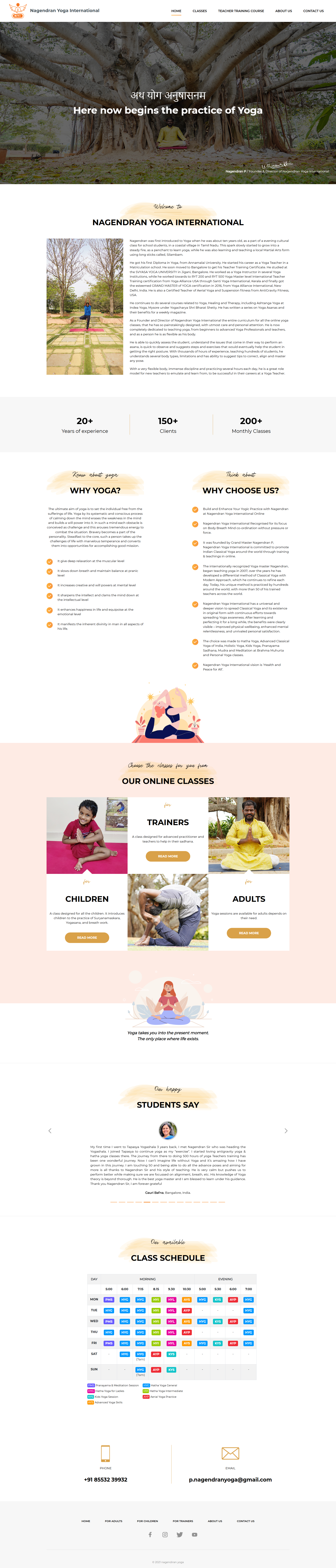 Complete Yoga Center website design showing integrated visual identity across all sections